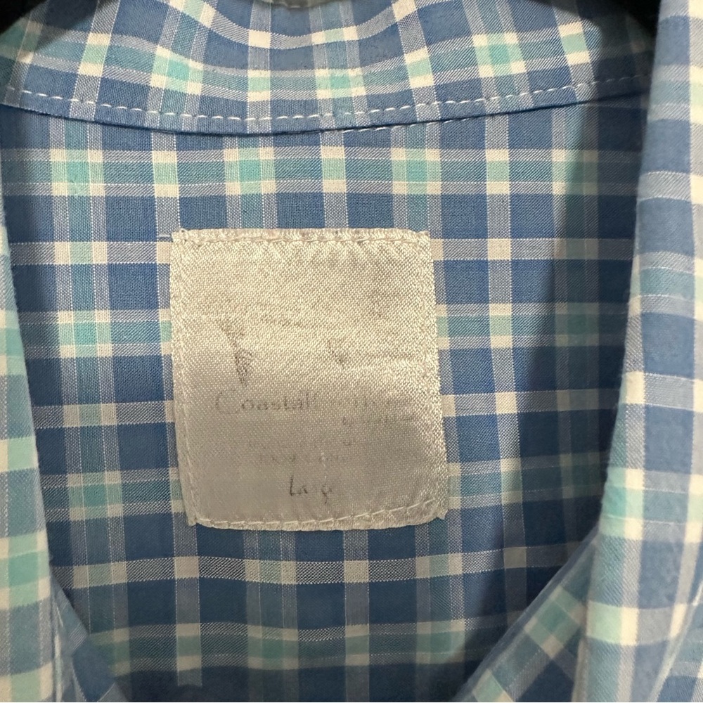 Coastal Cotton Button Down Shirt in Blue Plaid Size Large GUC - Picture 3 of 6